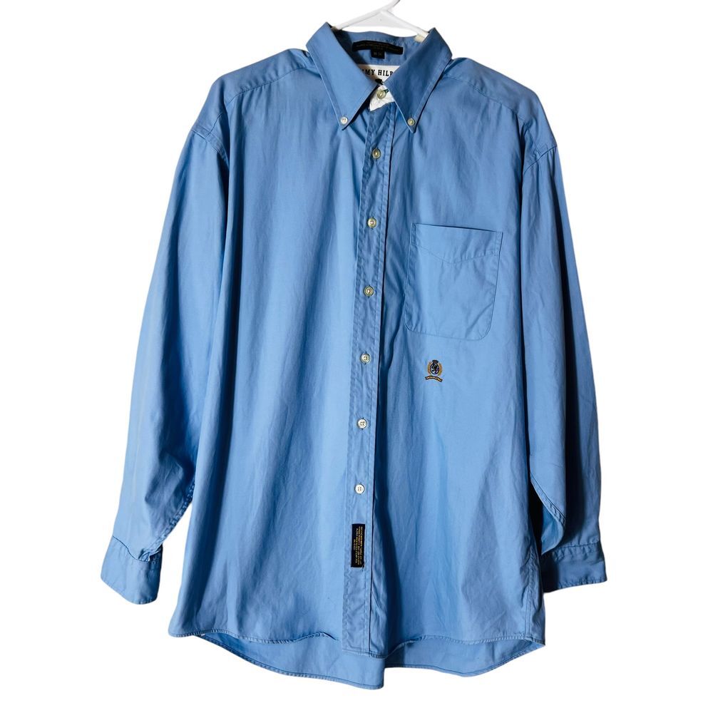 Tommy Hifiger Men's 16-34 Blue Oxford Collegiate Button Front Dress Shirt Preppy